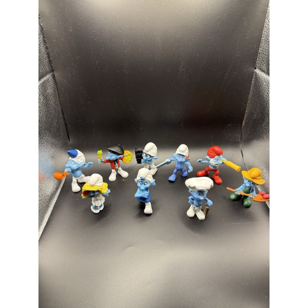 Smurf Figurine Lot Of 9 Peyo McDonald's Happy Meal 2011 2013 smurffette figure
